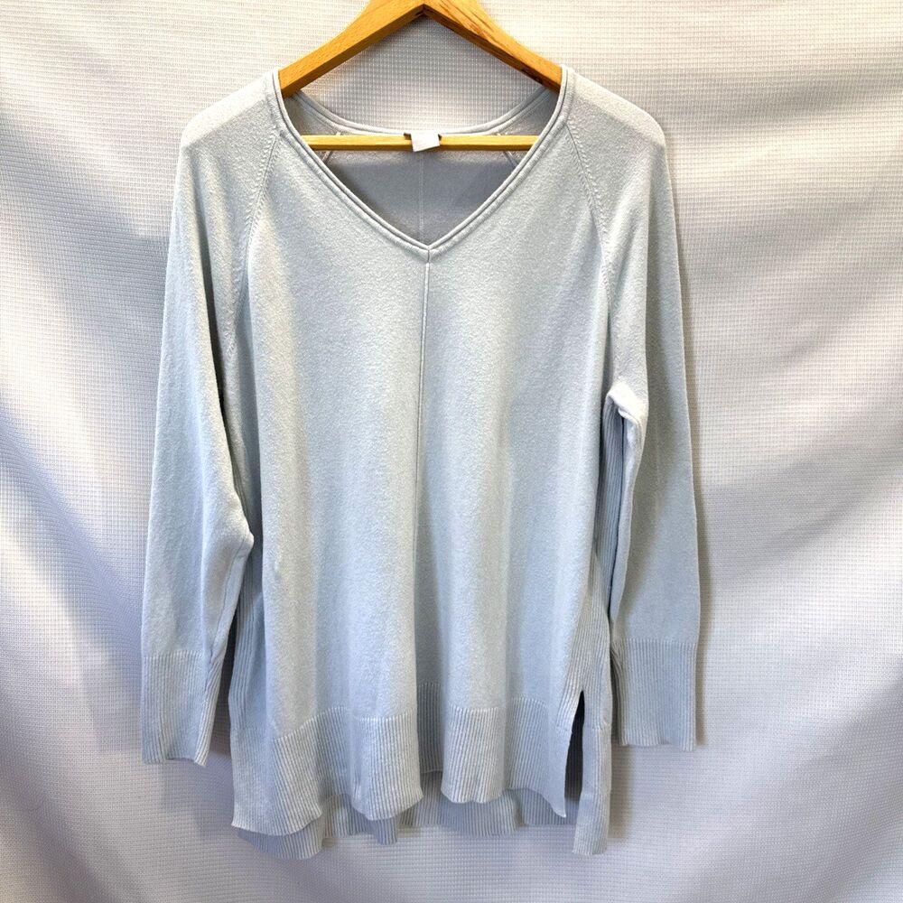 Chico's Zenergy Soft Lt. Blue V-Neck Relaxed Fit Sweater Tunic, Size 1 (Medium)